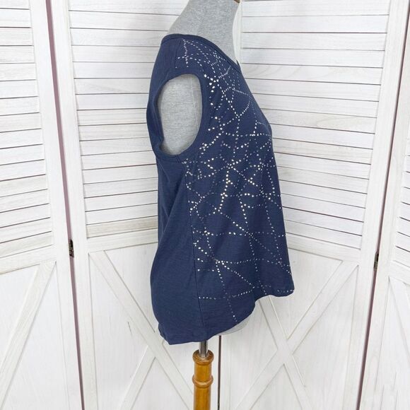 Gap Metallic Print Sleeveless Muscle T Shirt Blue Silver XS Tank Top - Picture 3 of 12